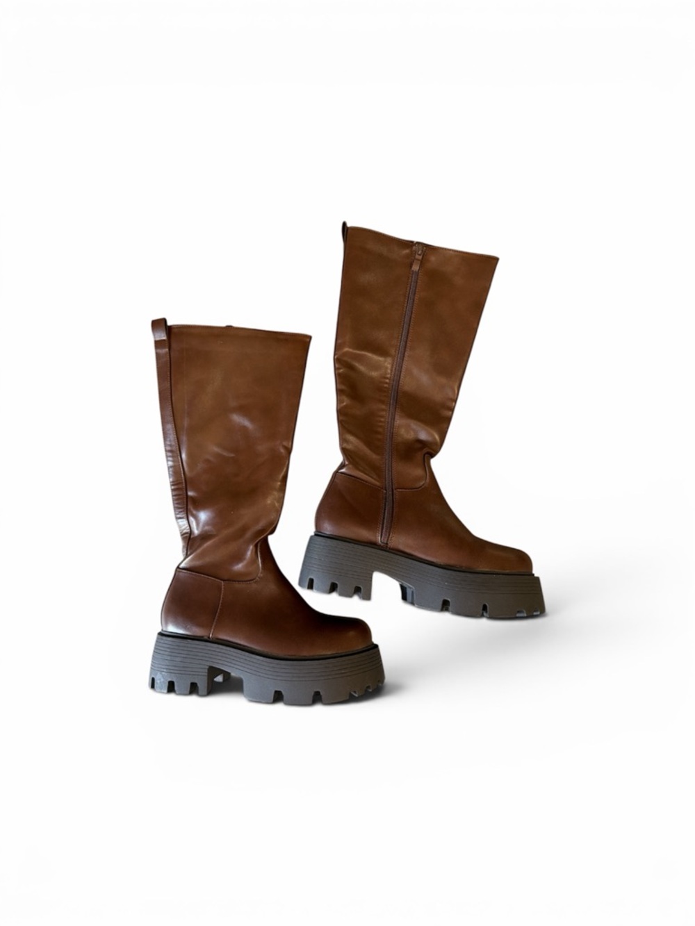 Brown Platform Knee High Boots